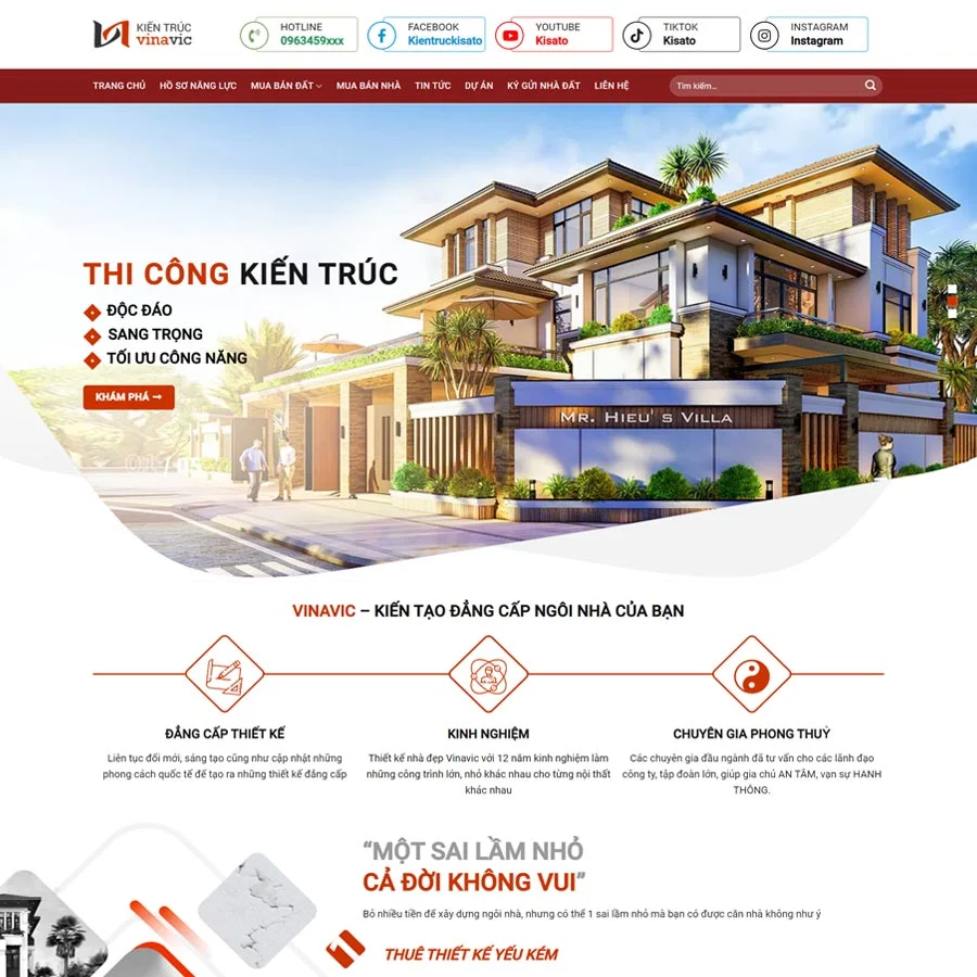 Mẫu Website kiến trúc 05 chuẩn đẹp