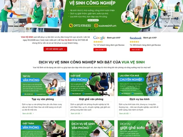 Mẫu Website dịch vụ vệ sinh 05 chuẩn đẹp